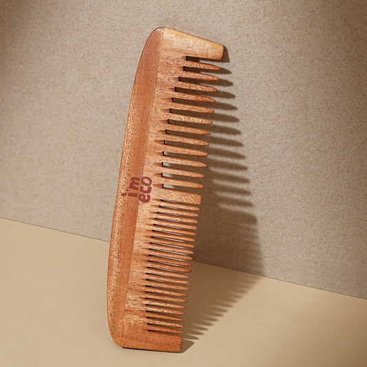 Neem Wood Comb Dual Tooth - Oil Treated | Anti-Static, Eco-Friendly Hair Care | Perfect for All Hair Types | Oil treated in our Ayurvedic kitchen for more than 24 hrs with neem oil, sesame oil & 13 herbs